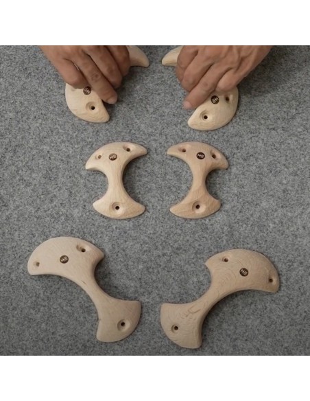 Wooden Small Axe Pinches - 6 symmetrische Klettergriffe aus Holz - Zangen
