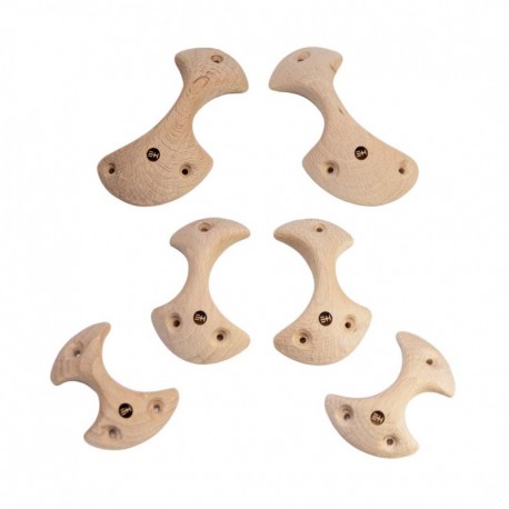 Wooden Small Axe Pinches - 6 symmetrische Klettergriffe aus Holz - Zangen, Pinches